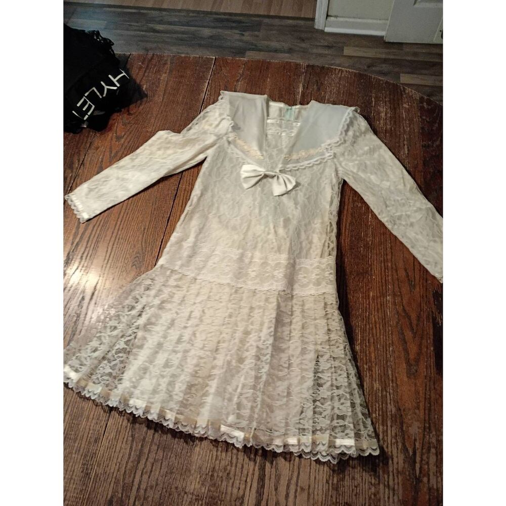 Vintage Gunne Sax Jessica McClintock Girls Lace Sailor Drop Waist Dress Size 7